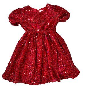 Red Full Sequin Sparkly Dress Cat & Jack Girls Small 6/7 Elastic Waist